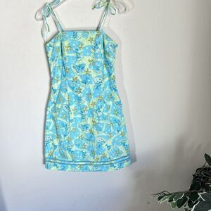 Lilly Pulitzer Vintage Printed Mini Dress 2 Green Japanese Fan Floral Print READ